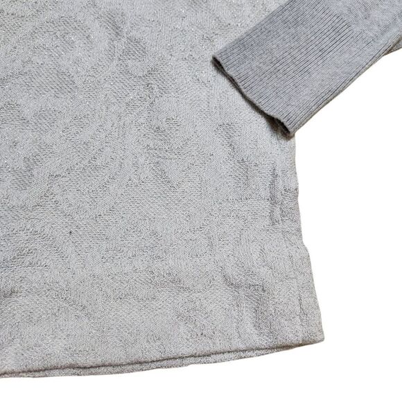 ⚖️🇬🇪🔹️Bass Gray & Metallic Silver Floral Knit Long Sleeve Sweater Large - Picture 6 of 8
